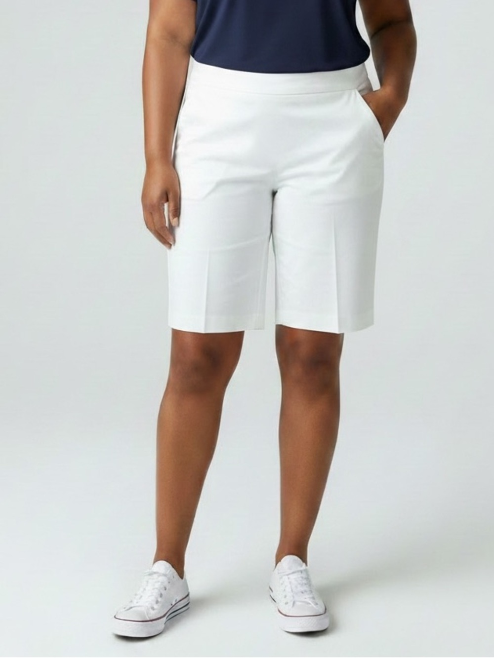 Talbots White Tailored 10” Cotton Blend Bermuda Shorts, women’s size 16